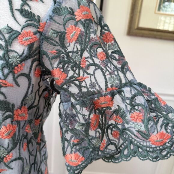 Anthropologie Moulinette Soeurs Floral Embroidered Mesh Tunic Sky $130 XS - Picture 3 of 8